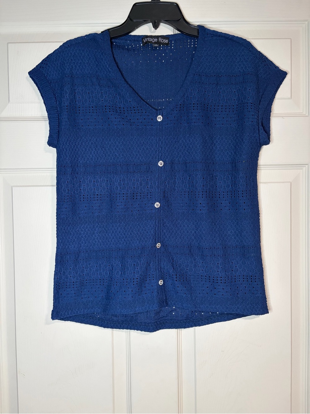 Vintage Rose Women's Sapphire Blue Short-Sleeve Button-Front Top